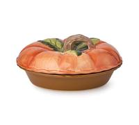 Harvest Fields 3D Pumpkin Covered Pie Carrier - Tortiera in ceramica con coperchio da 26,7 cm - perfetta per cuocere, conservare e servire torte, quiche e dessert festivi - Bakeware festivo del
