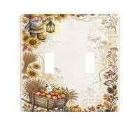 Harvest Gnome Autumn Gratitude - Piastra di copertura per interruttore della luce doppia | Stile rustico, tema raccolto, illustrazione di girasole, decorazione zucche, estetica rustica