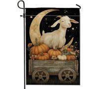 Harvest Goat Moon - Bandiera da giardino con zucca autunnale nera, striscione da giardino, bandiera a doppia faccia in iuta per cortile, decorazione per esterni, 30,5 x 45,7 cm