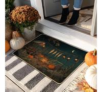 Harvest Moon, zerbino blu scuro con zucca, per ingresso esterno e interno, decorazione rustica, in gomma, impermeabile, antiscivolo, antipolvere, assorbente, facile da pulire, 73 x 43 cm