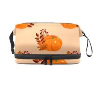 Harvest Pumpkin and Leaves - Trousse a doppio strato per cosmetici per donne e ragazze, borsa da viaggio per trucchi, pratica borsa organizer con scomparto per pennelli, Multi, 27x15x14
