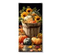 Harvest Pumpkin Door Cover Banner Decorativo, Rustico Autunno Girasoli e Zucche Decorazione per Porta d'ingresso, Interno ed Esterno, Appeso Sfondo Festival Vacanze Forniture 91 x 183 cm