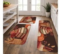 Harvest - Tappetini da cucina per pavimento, libri autunnali rustici e zucche, morbidi, imbottiti, confortevoli, lavabili, antiscivolo, per lavelli da cucina, lavanderia e bagno, 3 pezzi