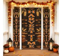Harvest Time - Set di 3 coperture per portico e portico del Ringraziamento | Decorazione rustica della fattoria, set di striscioni per portico, segnaletica stagionale autunnale, motivi di grano e