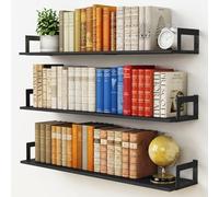 Harwaya Set di 3 grandi mensole galleggianti per libri da parete, 91 cm, per camera da letto, librerie in legno resistente, per libri, lavanderia, soggiorno, classe, biblioteca, nero
