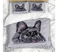 HARXISE Biancheria Da Letto - Copripiumino Trapunta Divertente annoiato nero adorabile di menzogne della mano della natura del bulldog francese del cane del fronte Tre pezzi in microfibra 140*200CM