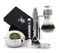 Haryali London Rasoio da barba a 5 bordi con pennello sintetico in pelo di tasso, supporto e kit da barba perfetto per uomo