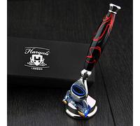 Haryali London Razor nel nostro nuovo manico in Nero e Rosso con mais a forma di Razor titolare/supporto per gli uomini. Perfetto per tutti i tipi di pelle. Edizione limitata, edizione limitata.