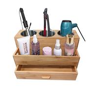 Harzen Brothers Organizer per capelli, in bambù, supporto per acconciature, per il piano di lavoro del bagno, supporto per asciugacapelli, per accessori, trucchi, articoli da toeletta