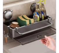 HASA zone Porta Spugne Lavello Cucina con Ventose Senza Tracce,Plastica Porta Spugna Cucina Lavello Vaschetta di Scarico, Montaggio a Parete per Accessori da Cucina (Grigio)