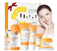 HASAIKA® Kit per la Cura Della Pelle alla Vitamina C, Crema Rassodante Idratante per la Pelle, con Detergente, Toner, Crema Viso, Siero per Donne, per una Pelle Luminosa e Radiosa, 6 pezzi