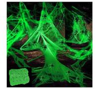 HASAIKA® Ragnatela di Halloween, 200g Ragnatela e 20 Pezzi Ragni Neri, Adatto per la Decorazione Interna ed Esterna della Festa di Halloween (Verde)