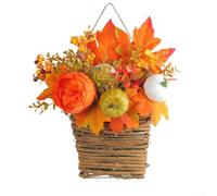 Hasaller Cestini di fiori da appendere per porta d'ingresso, fiori artificiali autunnali, girasole e foglie d'acero, disposizione da appendere per portico anteriore, 15 x 12 x 34 cm