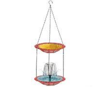 Hasaller Mangiatoia solare per colibrì e vasca per uccelli con pannello 7 V, per giardino, patio, fontana sospesa, stazione d'acqua per uccelli, blu, viola, rosa, grigio (rosa)