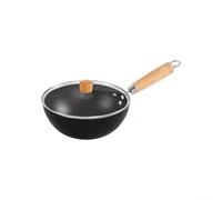 Hasaller Padella wok da cucina in ghisa con coperchio in vetro, per cucina, cottura a gas, induzione elettrica, compatibile con pentole a fondo piatto (20 cm)