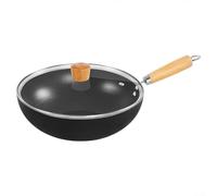 Hasaller Padella wok da cucina in ghisa con coperchio in vetro, per cucina, cottura a gas, induzione elettrica, compatibile con pentole a fondo piatto (28 cm)