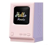 Hasaller Piccolo altoparlante retrò con display con testi e funzione sveglia conto alla rovescia per computer desktop design a forma di computer per opzioni di colore verde o rosa (rosa)