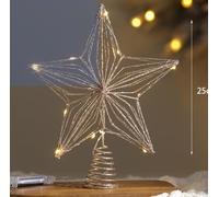 Hasaller Puntale per albero di Natale, decorazione natalizia a forma di stella, filo illuminato, con glitter, in metallo, per decorazione dell'albero di Natale (25 cm, colore champagne sole)