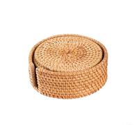 Hasaller Set di 6 tovagliette rotonde in rattan, realizzate a mano, tovagliette dorate naturali, per piatti caldi, tazze da tè, cucina, sala da pranzo, bar (13 cm)