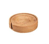 Hasaller Set di 6 tovagliette rotonde in rattan, realizzate a mano, tovagliette dorate naturali, per piatti caldi, tazze da tè, cucina, sala da pranzo, bar (20 cm)
