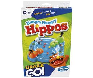 Hasbro Gaming Hungry Hungry Hippos Gioco di viaggio, Giochi di viaggio per bambini, attività estive per bambini, gioco portatile Grab and Go Marble-Chomping per bambini dai 4 anni in su
