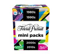 - Confezione multipla di mini Trivial Pursuit, con divertenti quiz per adulti e ragazzi dai 16 anni in su, con 4 mazzi di carte di 4 decenni (versione inglese)