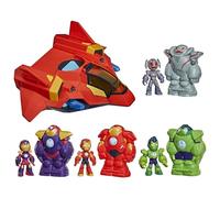 Hasbro, Marvel, seroe Disney Jr. Iron Man e i Suoi Fantastici Amici, Set di Giocattoli Ultimate Giant-Sized Armor Iron Jet, Action Figure da 7,5 cm e Tute meccaniche, Veicolo