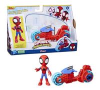 Hasbro marvel spidey e i suoi fantastici amici - action figure con moto giocattolo, giocattoli prescolari per bambini e bambine