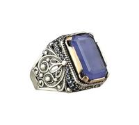 Hasdnker Anello Anelli Gioielli Donna Uomo Anelli con Sigillo Turco Vintage Fatti A Mano per Uomo, Color Argento, Intarsiati con
