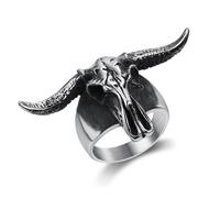 Hasdnker Anello Anelli Gioielli Donna Uomo Anello Ariete Vintage Personalizzato Lucido Anello Teschio Corno di Ariete N. 14 Vintage Nero (04201)