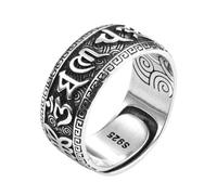 Hasdnker Anello Anelli Gioielli Donna Uomo Anello Color Argento con Ciondolo A Forma di Dito Maschile, Stile retrò, con Scrittura Buddista, Mantra Om Mani Padme Hum, Regolabile, per Uomo.