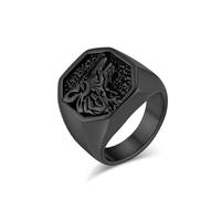 Hasdnker Anello Anelli Gioielli Donna Uomo Anello con Testa di Lupo Ruggente Vintage da Uomo, Anello con Sigillo di Lupo Dominante, 10 Nero
