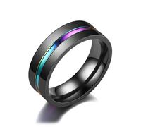 Hasdnker Anello Anelli Gioielli Donna Uomo Anello Nero da 8 Mm per Uomo, Ragazzi, Anelli Semplici, Anelli alla Moda con Scanalatura Arcobaleno, Accessori per Gioielli 8 A