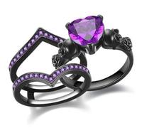 Hasdnker Anello Anelli Gioielli Donna Uomo Gothic Black Rose Flower Skull Engagement Rings Set Red Purple Heart-Shaped Zircon Crystal Wedding Anniversary Holiday 8 Purple