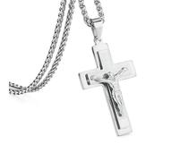 Hasdnker Collana con Ciondolo A Forma di Croce Ortodossa da Uomo, Gesù Cristo, Catena, Gioielli Religiosi, Ragazzi, Colore Argento