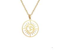Hasdnker Collana Uomo Donna Gioielli Ciondolo Pendente Necklace Collana con Ciondolo Rotondo con Simbolo Om E Girasole alla Moda per Donne E Uomini, Girocollo con Ciondolo Vintage, Gioielli Color Oro