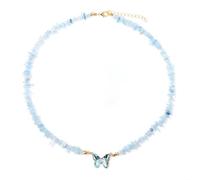 Hasdnker Collana Uomo Donna Gioielli Ciondolo Pendente Necklace Collana con Farfalla in Cristallo Boho, Pietra Naturale Irregolare, Acquamarina, Malachite, Quarzo Rosa, Collana con Chip per Donne, Gi