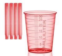 HaseMed - Set di 80 bicchieri in plastica graduati, 30 ml, per medicina, laboratorio, campioni e casa, igienici e versatili, colore: rosso