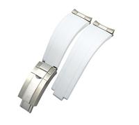 HASGTFM 20mm 21mm cinturino in gomma for fibbia corta adatto for Rolex adatto for Daytona Submariner ruolo OYSTERFLEX Yacht Master cinturino da polso piccolo in silicone(White-Buckle-Link,20mm)