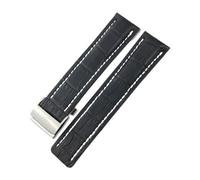 HASGTFM 21mm 22mm 23mm 24mm cinturino in vera pelle genuino adatto for accessori for orologi Breitling adatti for NAVITIMER WORLD Avenger Superocean cintura(Black white,22MM_SILVER)