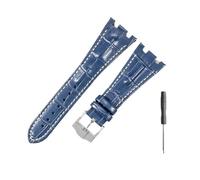 HASGTFM Cinturini in pelle adatti for Audemars e adatti for Piguet Royal Oak 15710 26471 26474 28mm for cinturino for fibbia pieghevole(Blue white-Steel-K13)