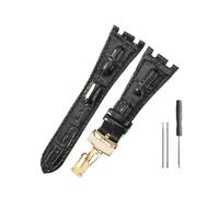 HASGTFM Cinturini in pelle adatti for Audemars e adatti for Piguet Royal Oak 15710 26471 26474 28mm for cinturino for fibbia pieghevole(Black-Golden-Z1)