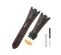 HASGTFM Cinturini in pelle adatti for Audemars e adatti for Piguet Royal Oak 15710 26471 26474 28mm for cinturino for fibbia pieghevole(Black red-Golden-K13)