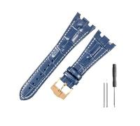 HASGTFM Cinturini in pelle adatti for Audemars e adatti for Piguet Royal Oak 15710 26471 26474 28mm for cinturino for fibbia pieghevole(Blue white-Gold-K13)
