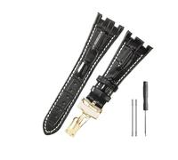 HASGTFM Cinturini in pelle adatti for Audemars e adatti for Piguet Royal Oak 15710 26471 26474 28mm for cinturino for fibbia pieghevole(Black white-Gold-Z1)