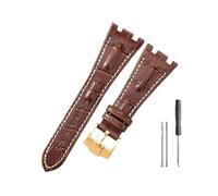 HASGTFM Cinturini in pelle adatti for Audemars e adatti for Piguet Royal Oak 15710 26471 26474 28mm for cinturino for fibbia pieghevole(Brown white-Gold-K13)