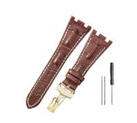 HASGTFM Cinturini in pelle adatti for Audemars e adatti for Piguet Royal Oak 15710 26471 26474 28mm for cinturino for fibbia pieghevole(Brown white-Gold-Z1)