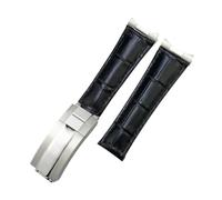 HASGTFM Cinturino in pelle di coccodrillo for estremità curva for collegamento in metallo da 20 mm adatto for Rolex Submariner adatto for GMT adatto for DAYTONA Yacht-Master cinturino nero verde(Black