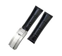 HASGTFM Cinturino in pelle di coccodrillo for estremità curva for collegamento in metallo da 20 mm adatto for Rolex Submariner adatto for GMT adatto for DAYTONA Yacht-Master cinturino nero verde(Black