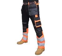 HASHOOB TRADING FZE Pantaloni da lavoro da uomo ad alta visibilità, con nastro riflettente, ad alta visibilità, con tasche multiple, Arancione, 36W/30L